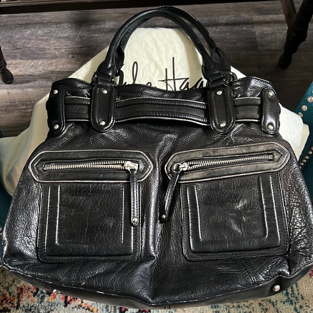 COLE HAAN BLACK PEBBLE LEATHER BAG w DUSTBAG